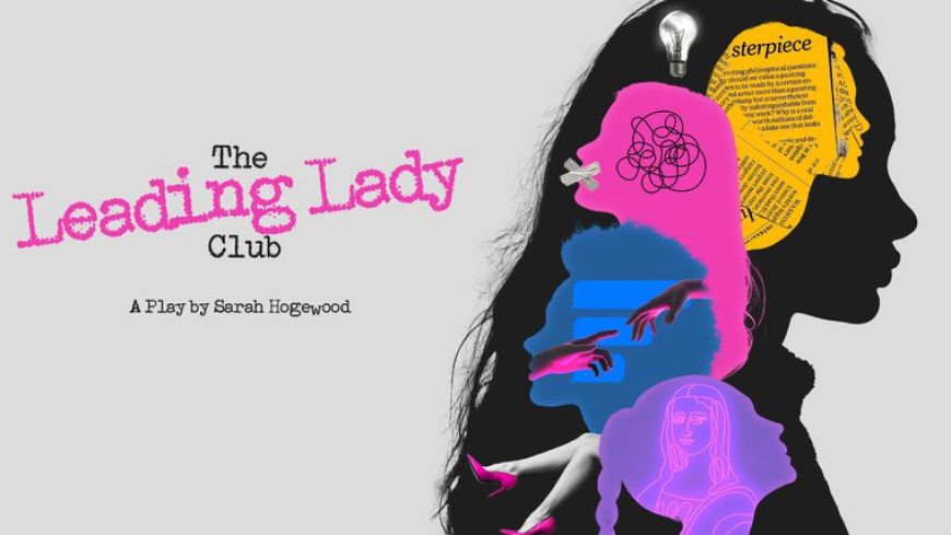Leading Lady Club text, image of a colourful woman (drawn, not a photo) on a gray background