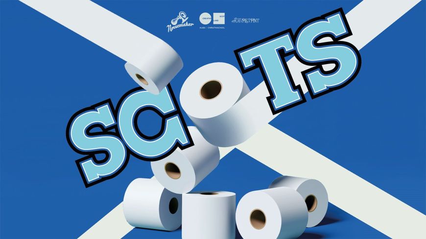 The word Scots written on top of a Scottish flag