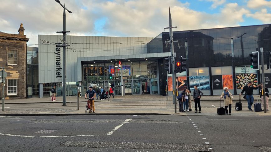 Looking across Haymarket Terrace showing Haymarket Station