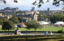 Inverleith Park pond and castle view