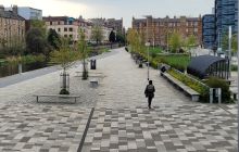Fountainbridge Green and the chequered path of the Union Canal 
