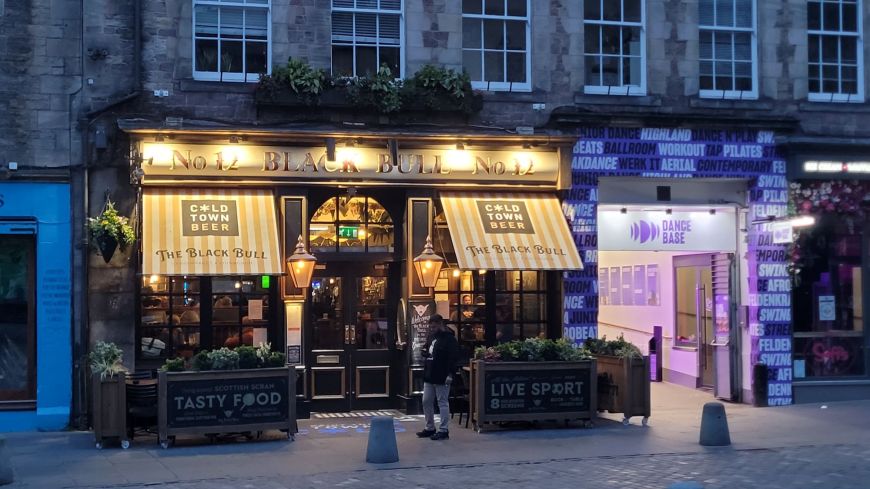 The Black Bull exterior at night