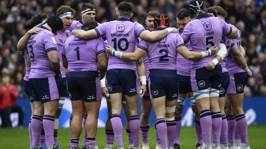 Scotland players huddling