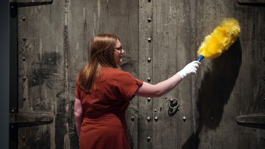 Cold War Researcher Sarah Harper puts the finishing touches to Cold War Scotland, a new exhibition opening at the National Museum