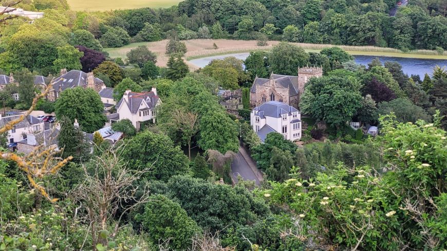 Looking down on Duddingston Kirk