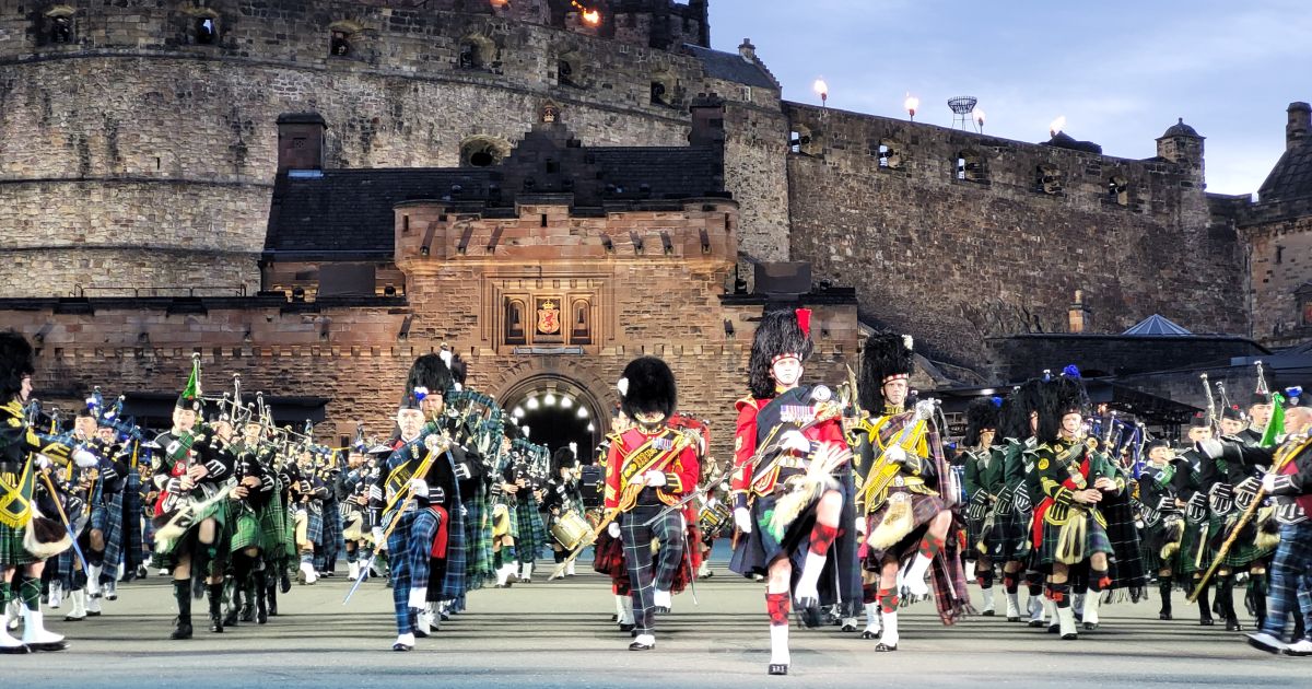 Pipes and drums in 'Voices' Royal Edinburgh Military Tattoo