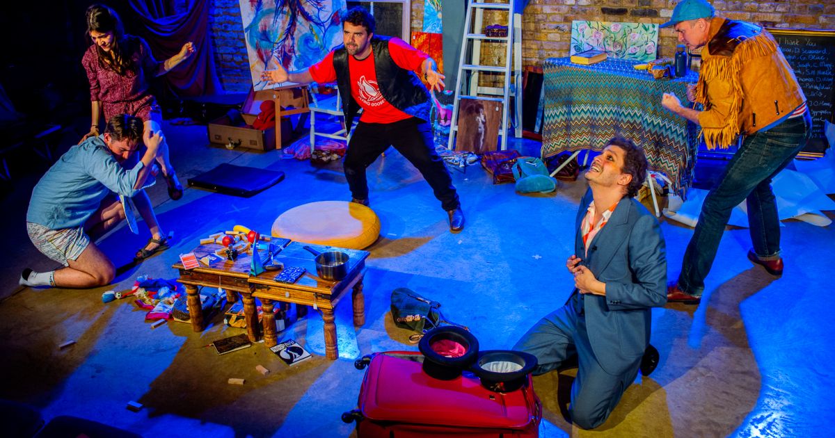 The cast circle random plots with a dark blue glowing background, surrounded by a mess of objects.