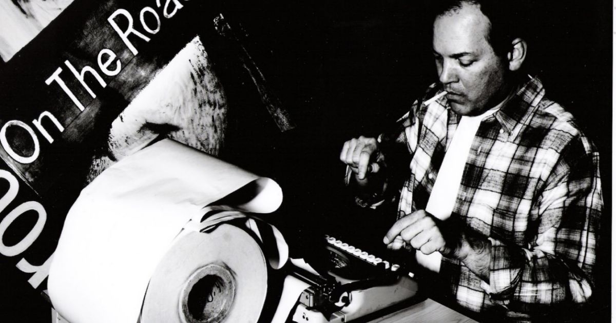 Jack Kerouac typing On the Road on a large roll of paper