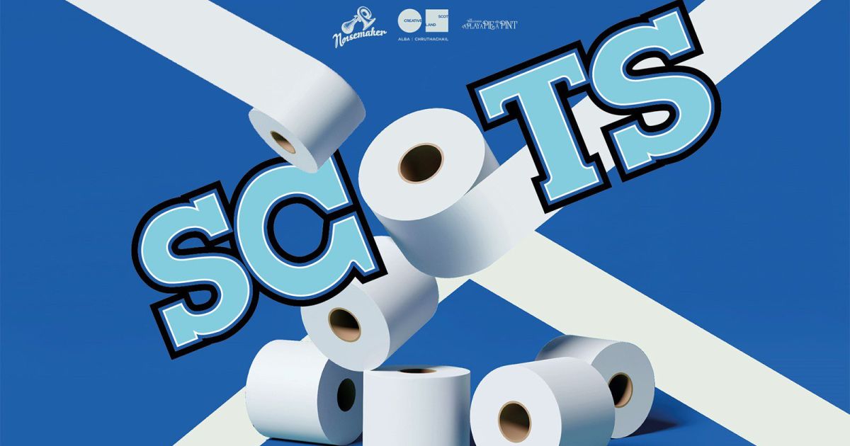 The word Scots written on top of a Scottish flag