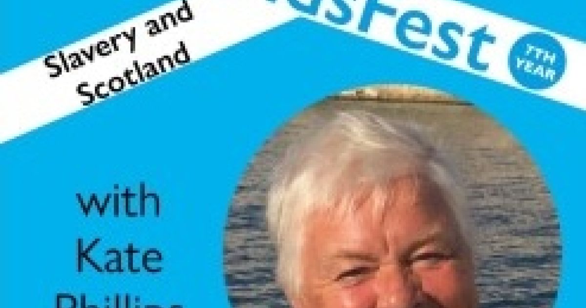 Scottish flag background, photo of writer Kate Phillips on bottom right, with her name and the words ScotlandsFest