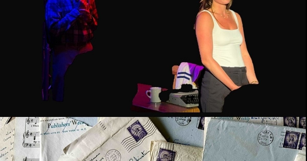 Samantha Streit and Kevin Cahill in Letters to Joan. + letters