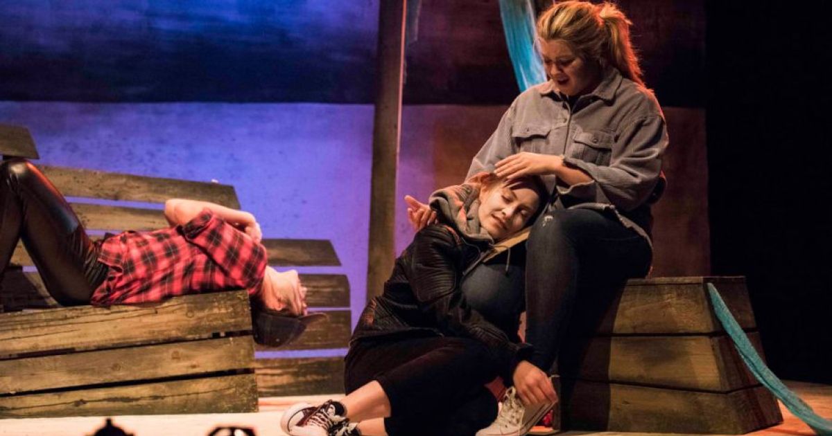 Contemplating the world after a few drinks. L-R: Chloe-Ann Tylor (Eva), Naomi Stirrat (Roman Stornoway), Rachel Kennedy (Eilidh) by Leila Angus