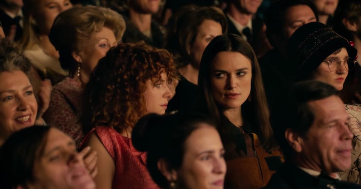 Sally (Keira Knightley) and Jo (Jessie Buckley) watch the Miss World contest in disgust.