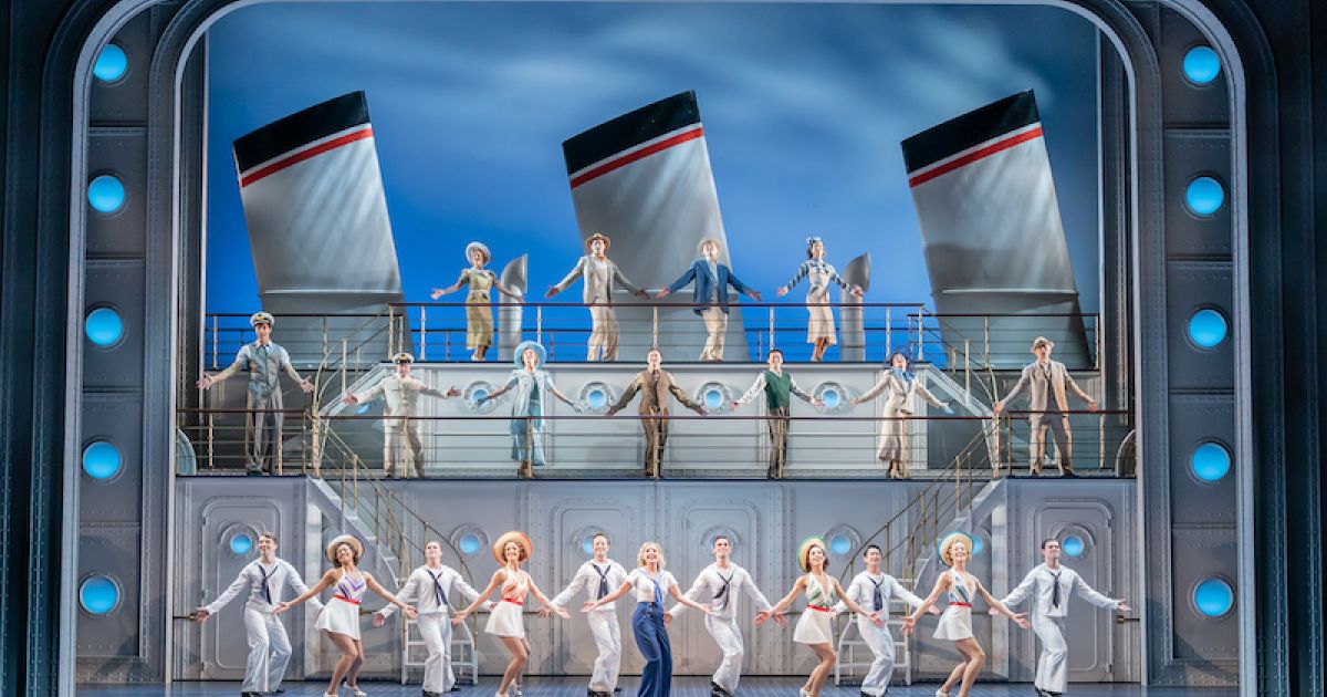 The cast of Anything Goes, (photo credit, Marc Brenner)